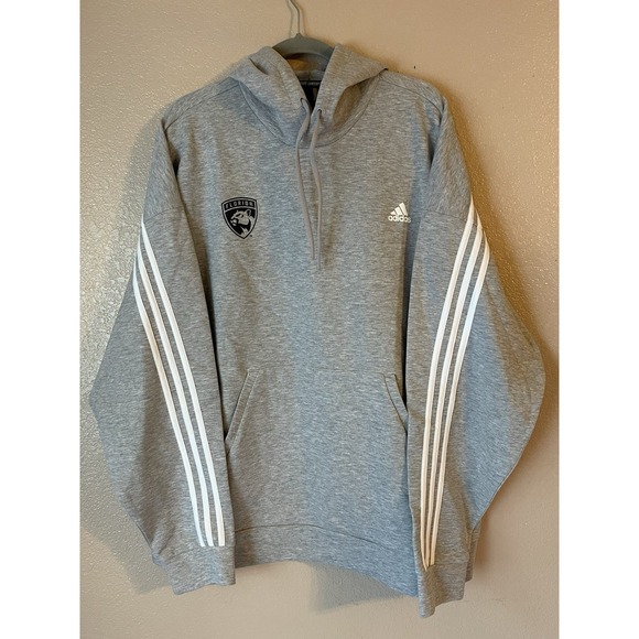 Men's 2XL NWOT Florida Panthers Adidas Striped Pullover Hoodie‎ Gray